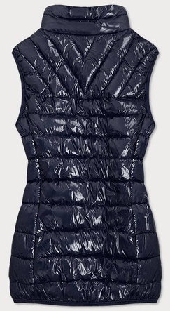 BŁYSZCZĄCY BEZRĘKAWNIK ZE STÓJKĄ DAMSKI GRANATOWY (B0108)