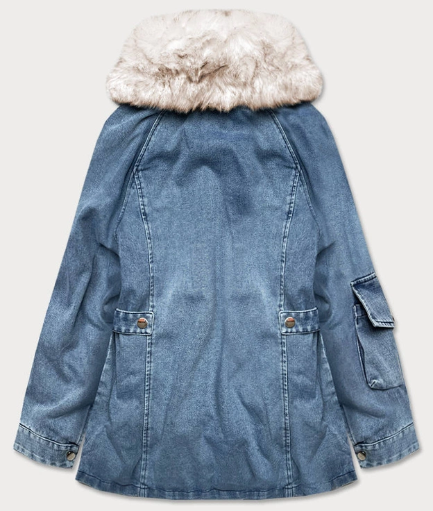 Damska kurtka jeansowa z futrzanym kołnierzem niebieski/beż (br9585-50046)
