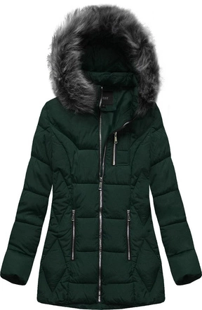PIKOWANA KURTKA Z KAPTUREM CIEMNOZIELONA (B9901)