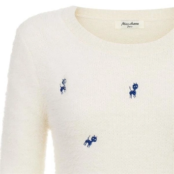 MIĘKKI SWETER W KOTKI ECRU (Y1202)