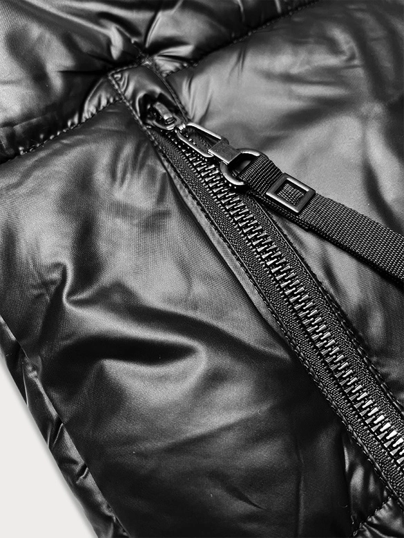 Pikowana kurtka zimowa z kapturem Way Mode czarna (9837#)