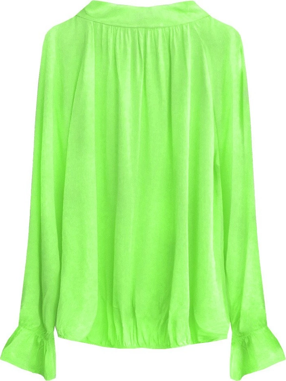 BAWEŁNIANA BLUZKA Z WIĄZANĄ STÓJKĄ LIMONKOWA (298ART)