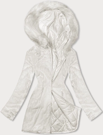 Dwustronna kurtka damska pikowana - futro ecru (H-897-11)