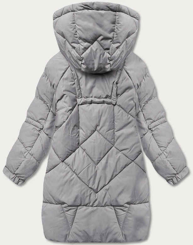 Puchowa kurtka damska z ozdobnymi taśmami szara (AG2-J85)