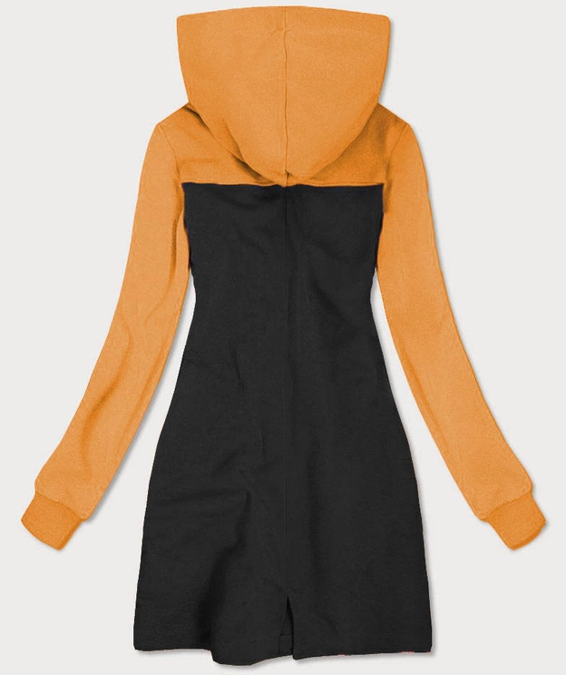 DŁUGA BLUZA Z KAPTUREM MUSZTARDOWO-SZARA (AMG-737)