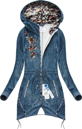 BLUZA Z HAFTAMI I KAPTUREM NIEBIESKA 2 (MODEL4)