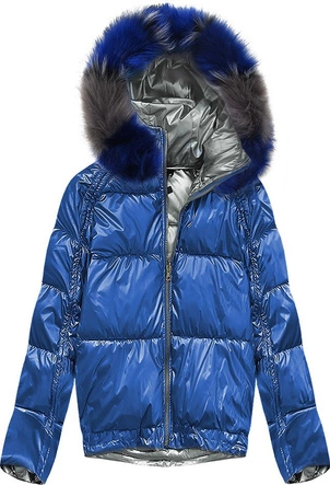 DWUSTRONNA ZIMOWA KURTKA DAMSKA NIEBIESKA (X921X)