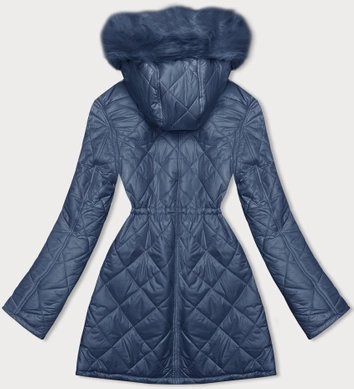 Dwustronna kurtka damska pikowana - futro niebieska (H-897-100)