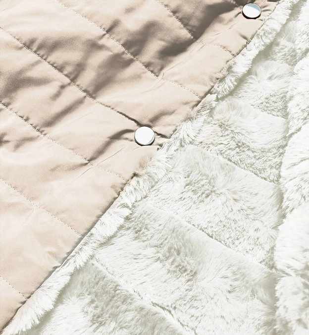 LEKKA KURTKA ZIMOWA DAMSKA FUTRO 2 W 1 ECRU (39039)