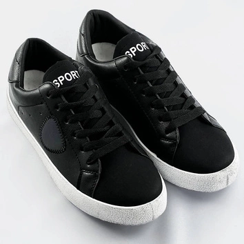 Damskie trampki z łączonych materiałów czarne (1088)