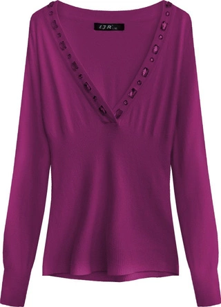 SWETER Z OZDOBNYMI KAMIENIAMI BURGUNDOWY (X1115X)