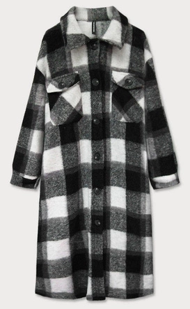 KOSZULOWY DAMSKI PŁASZCZ W KRATĘ BIAŁO-CZARNY (624ART)