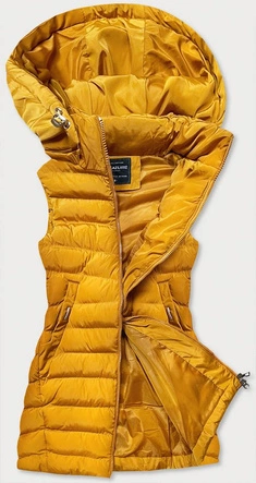 KAMIZELKA DAMSKA Z PUCHEM NATURALNYM ŻÓŁTA (6811)