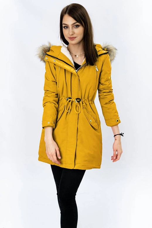 DAMSKA PARKA ZIMOWA NA MISIU ŻÓŁTA (W378)