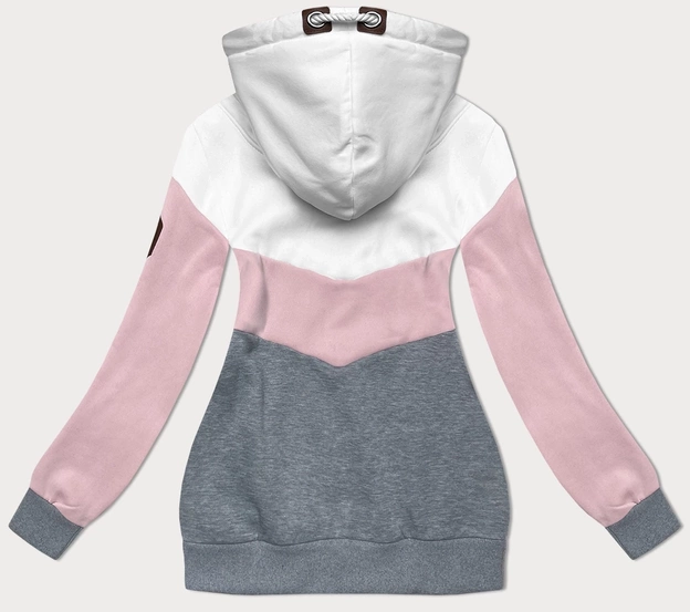 Trójkolorowa gruba bluza damska biały-róż-szary (2303)