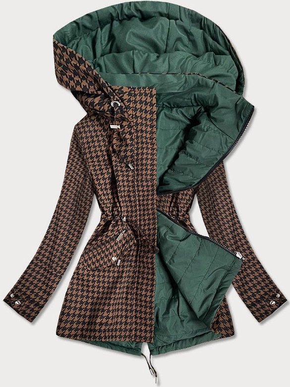 DWUSTRONNA KURTKA DAMSKA PEPITKA BRĄZOWO-ZIELONA (W506)