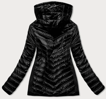 PIKOWANA DAMSKA KURTKA Z KAPTUREM CZARNA (6373)