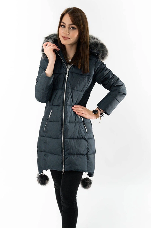 KURTKA DAMSKA ZIMOWA Z WYDŁUŻONYMI BOKAMI GRAFITOWA (GWW1716X)