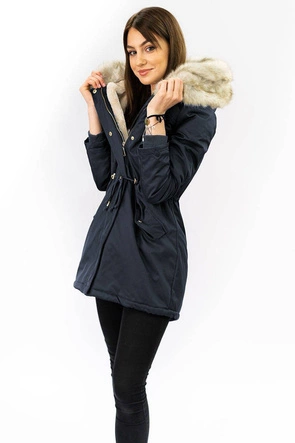 DAMSKA KURTKA ZIMOWA TYPU PARKA GRANATOWA (B2648)