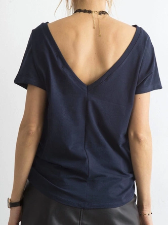 T-shirt basic z dekoltem z tyłu Feel Good granatowy (4662-37P)