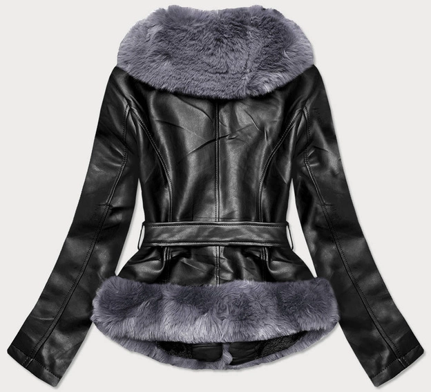 RAMONESKA Z FUTRZANYM KOŁNIERZEM CZARNO-SZARA (B9737-109)