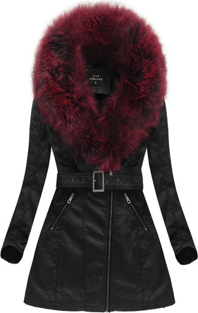 PŁASZCZYK Z FUTERKIEM CZARNO-BORDOWY (5518)