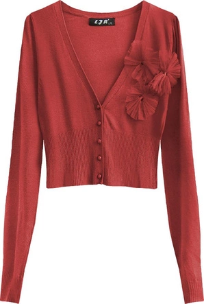 KRÓTKI SWETEREK Z TIULOWYMI OZDOBAMI CZERWONY (1516)