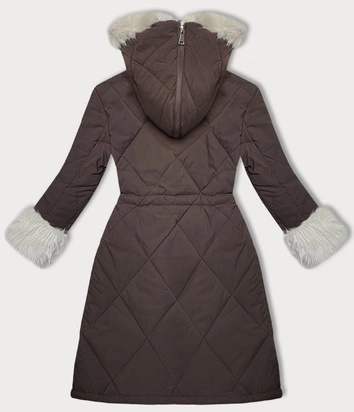 Pikowana kurtka zimowa na futrze Way Mode coffee-beż (WD202308)