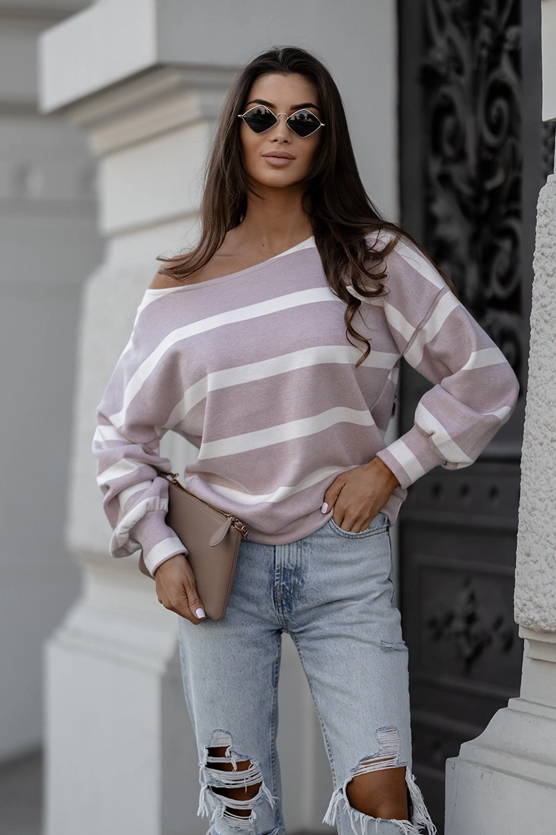 Bluzka damska z dekoltem w łódkę latte (82139B)