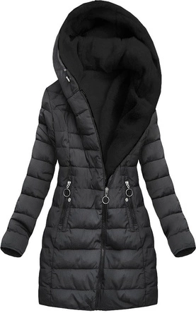 PIKOWANA KURTKA Z KAPTUREM GRAFITOWO-CZARNA (M-13)