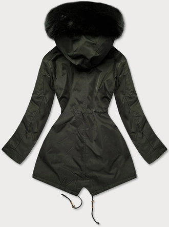 Damska kurtka parka zimowa z kapturem khaki (b531-11)