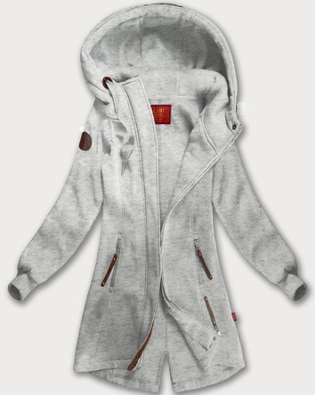 Długa bluza damska z kapturem jasny szary (AMG-675/2)