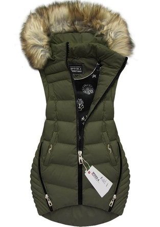 ASYMETRYCZNA KURTKA/BEZRĘKAWNIK Z KAPTUREM KHAKI (W816)