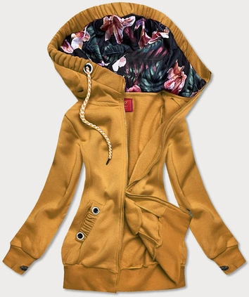 BLUZA DAMSKA Z OZDOBNYM KAPTUREM ŻÓŁTA (AMG645-1)