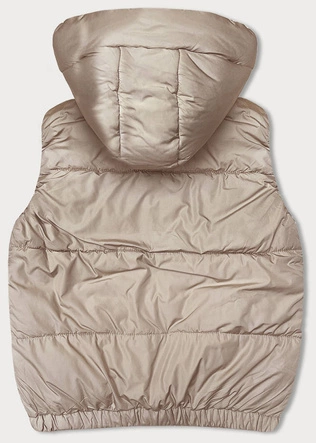 Krótki puchowy bezrękawnik damski z kapturem beżowy (16M9091-62)