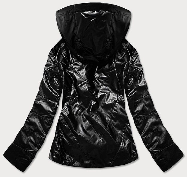Damska kurtka ze srebrnym kapturem czarna (rqw-7008)