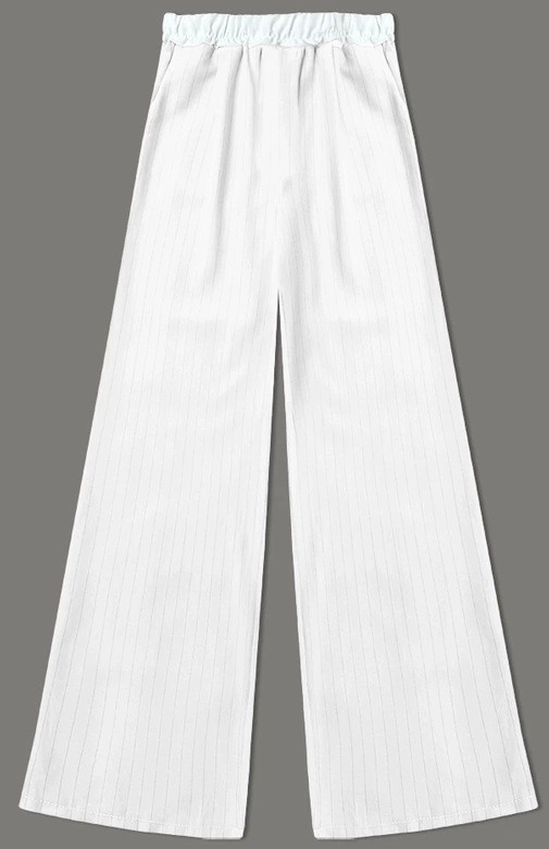 Szerokie spodnie damskie w paseczki białe (18629)