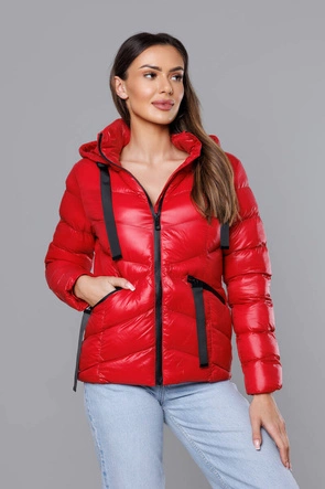 Krótka kurtka zimowa damska czerwona (23066-(270)(1))