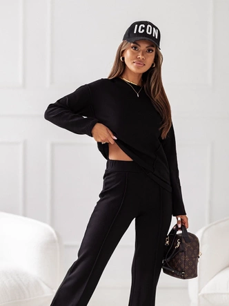 Dzianinowy komplet 2-częściowy bluzka i spodnie czarny (VE74)