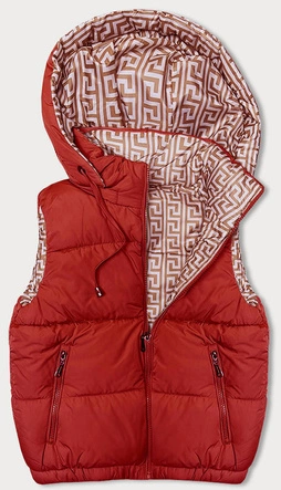Krótki puchowy bezrękawnik damski z kapturem czerwony (16M9091-270)