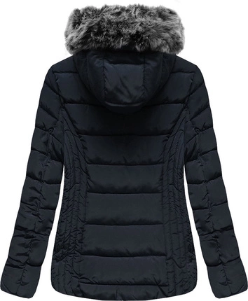 KRÓTKA PIKOWANA ZIMOWA KURTKA DAMSKA Z KAPTUREM GRANATOWA (R2618)