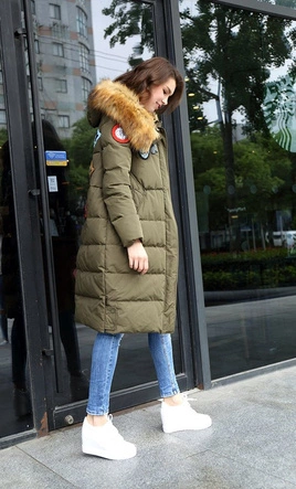 PŁASZCZ ZIMOWY Z PUCHEM NATURALNYM KHAKI (8067)