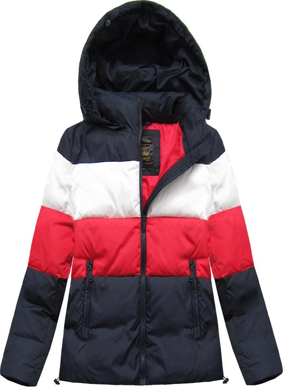 DAMSKA KRÓTKA PIKOWANA KURTKA ZIMOWA GRANATOWA (7692)