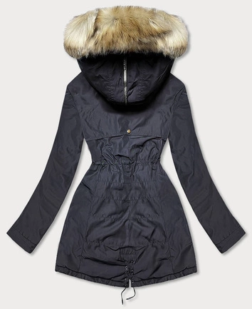 Ciepła damska parka zimowa granatowa (w165)