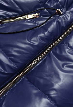 Błyszcząca kamizelka z kapturem granatowa (b9782-3)