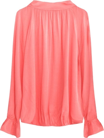 BAWEŁNIANA BLUZKA Z WIĄZANĄ STÓJKĄ NEONOWY KORAL (298ART)