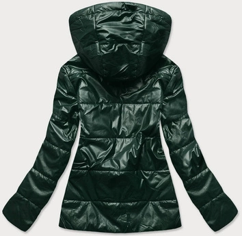 BŁYSZCZĄCA DAMSKA KURTKA Z KAPTUREM BUTELKOWA ZIELEŃ (B9751)