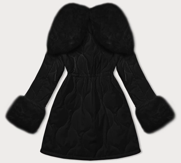 Damska pikowana kurtka zimowa na futerku Ann Gissy czarna (AG1-3091)