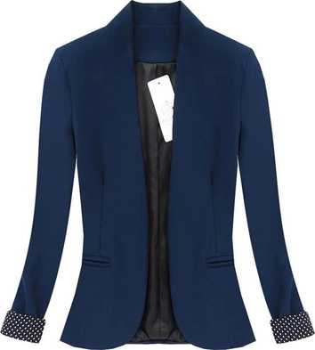 GRANATOWA MARYNARKA Z MANKIETAMI W GROCHY (0969)