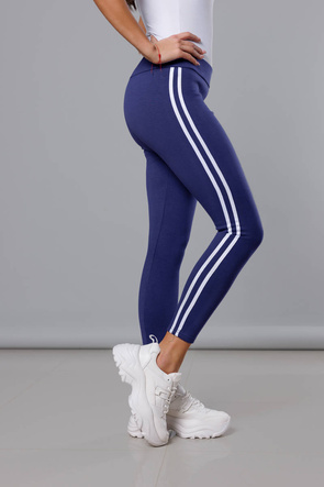 Bawełniane legginsy damskie z lampasami granatowe (yw06038)